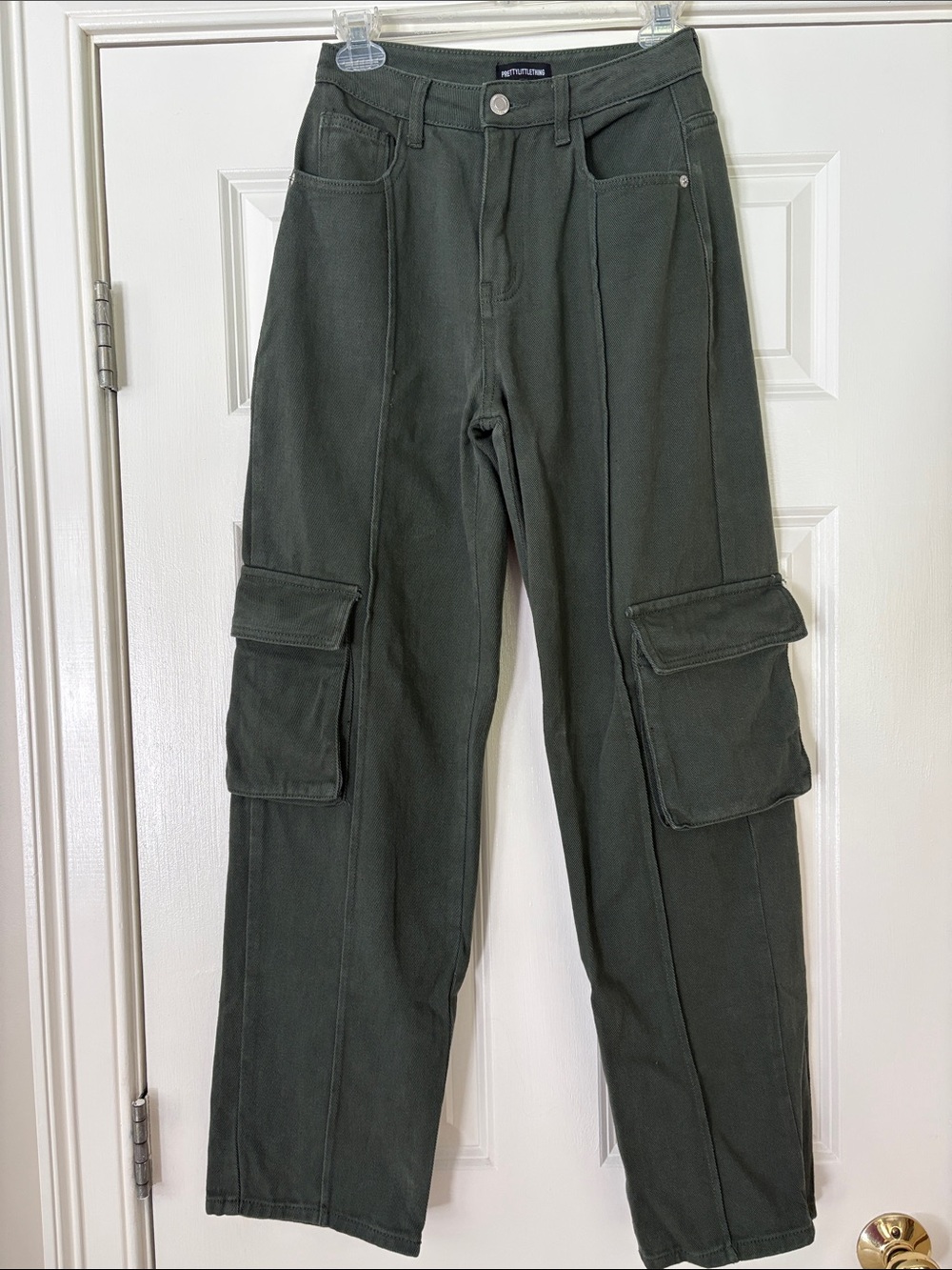 PrettyLittleThing Olive Green Straight Leg Cargo Jeans